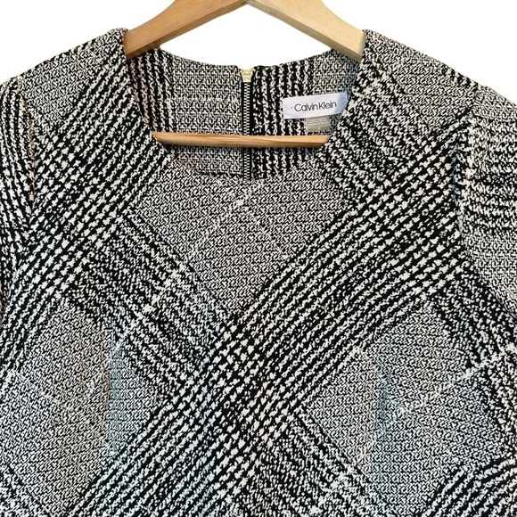 Calvin Klein Black and White Plaid A-Line Fit and Flare Short Sleeve Dress, 6 - Picture 5 of 10